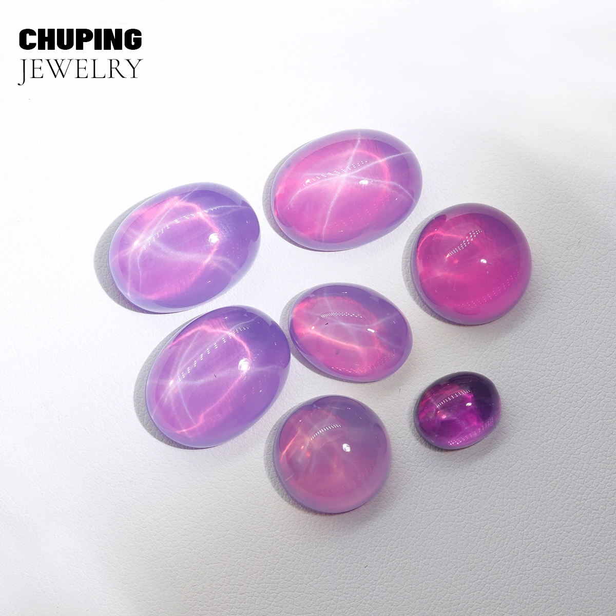 ChuPing Oval Shape Lab Grown Pink Sapphire Flat Bottom Cabochon Six Ray Star Cultivate Sapphire For Jewelry Making Loose Store