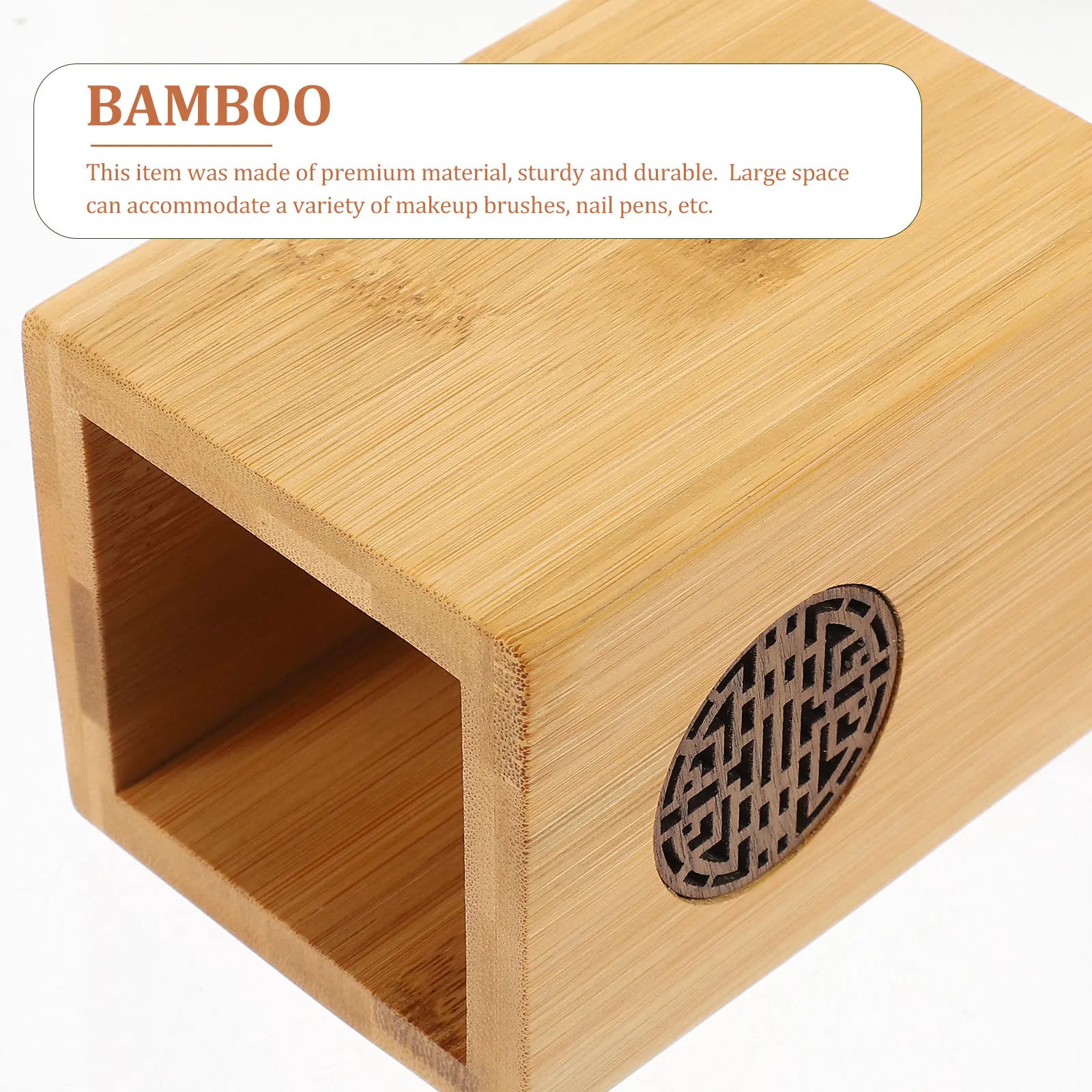 

Shape Carved Pen Holder Decorative Pencil Hollow-out Khaki Bamboo for Desk Office