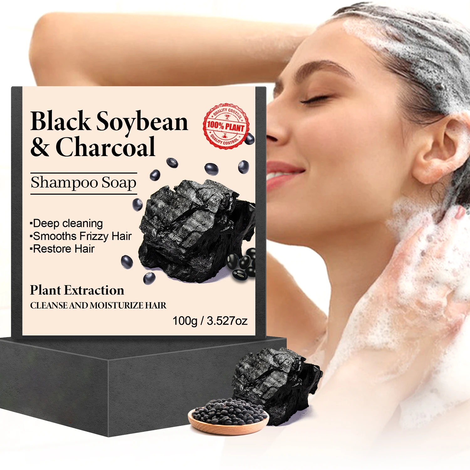 

New Black Soybean & Charcoal Shampoo Soap White Hair Repair Soap Hair Care Set Nourishing Anti Dandruff Hair Dye Soap 100g