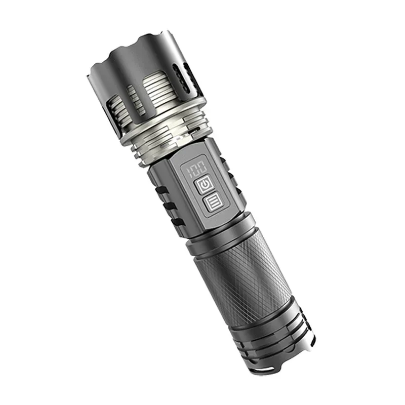 30W White Laser LED Strong Light Long-distance Flashlight Telescopic Zoom Spotlight Digital Display Outdoor Portable Torch