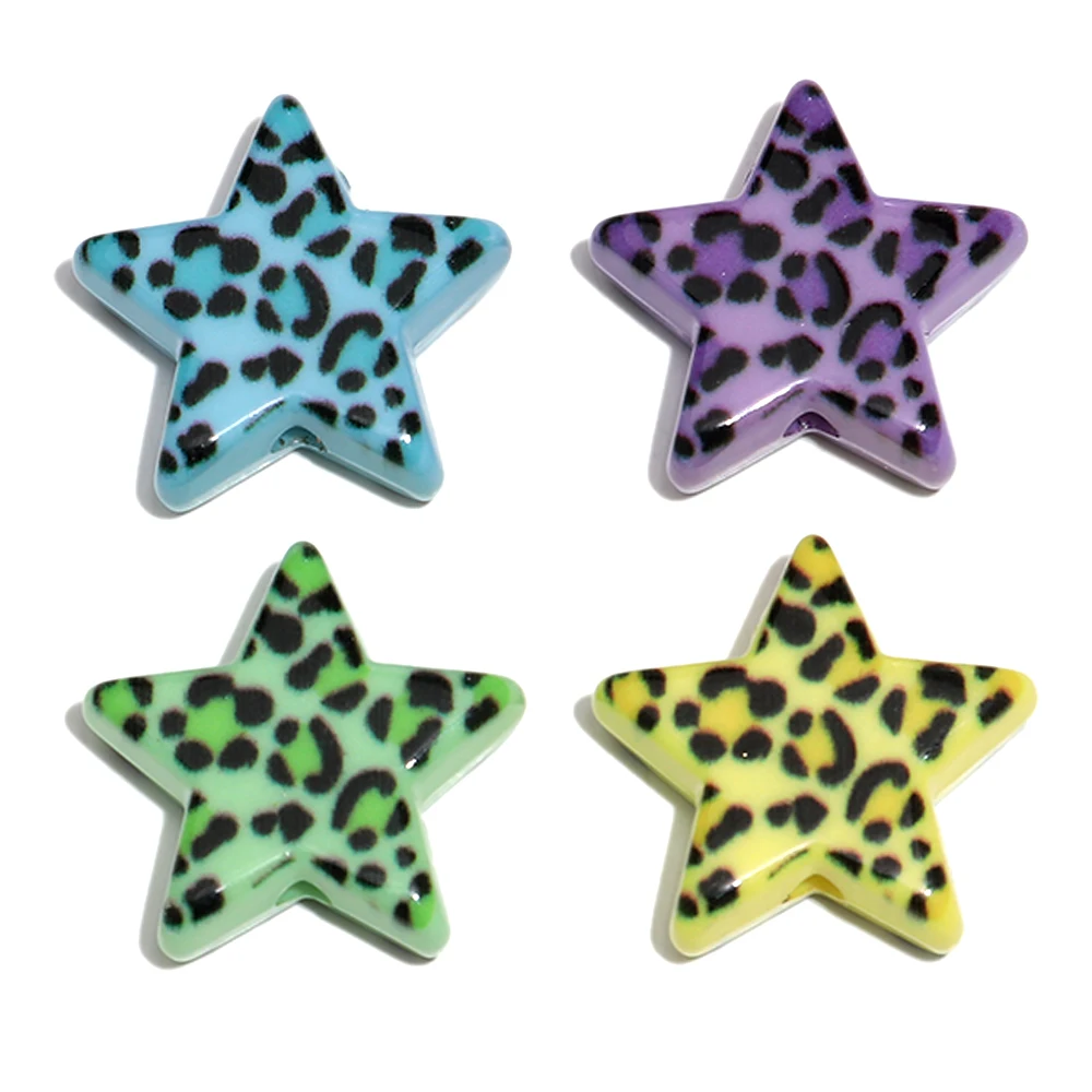 10pcs/lot Colorful Leopard Geometric Star Beads Resin Loose Bead For Handmade Necklace Bracelet DIY Parts Jewelry
