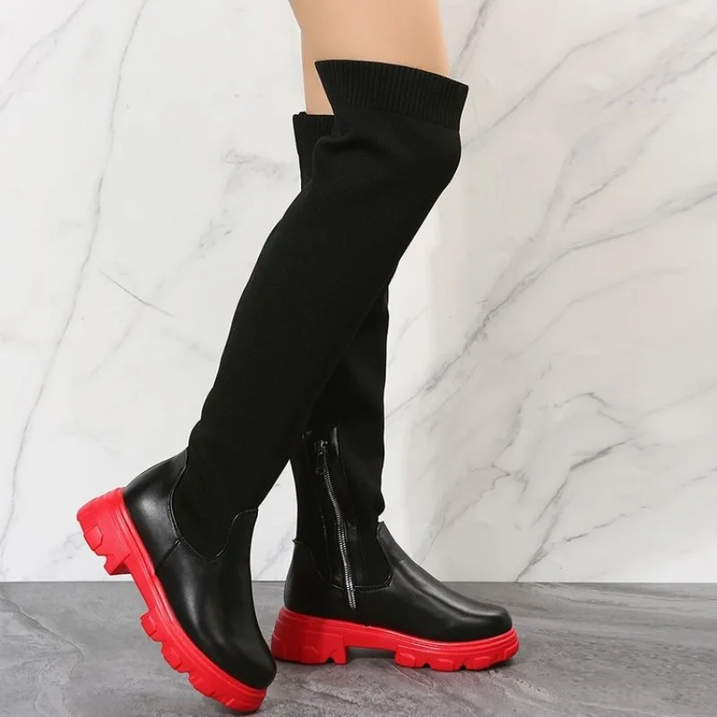 Luxury New Thigh High Boots Women Casual Plush Knee Boots Brand Designer Ladies PU Leather Long Boots White Women Fashion Shoes