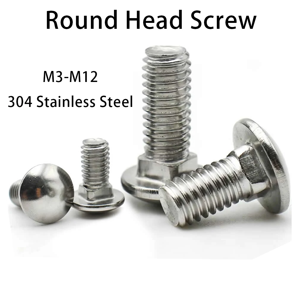 

2/5/10pcs M3 M4 M5 M6 M8 M10 M12 10- 30mm Length Carriage Bolt 304 Stainless Steel Round Head Square Neck Screw DIN603