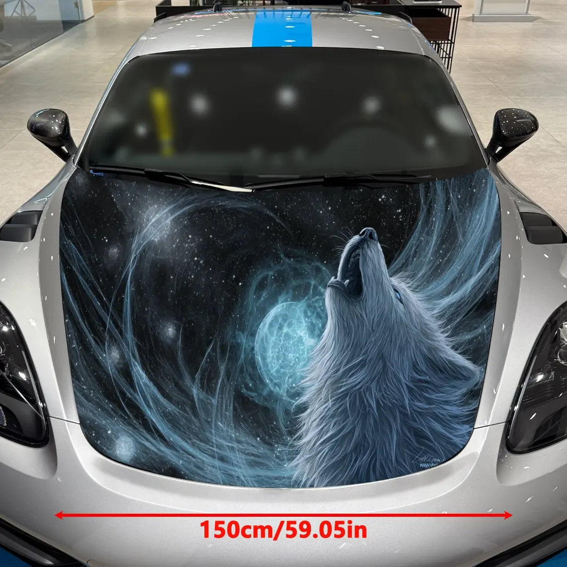 Fantasy Power Nebula Spirit Wolf Pattern car hood stickers, waterproof self-adhesive, scratch resistant, easy to stick, durable