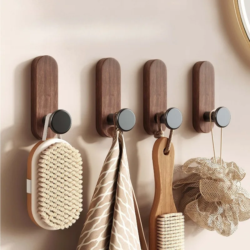 Selbstklebende Wandhaken aus Walnussholz, Ohne Bohren, Hochbelastbar, Dekorativer Aufhänger für Schlüssel, Mäntel, Handtücher, Bademäntel, Hüte, Eingangsbereich, Badezimmer-Aufbewahrung – Detail 5