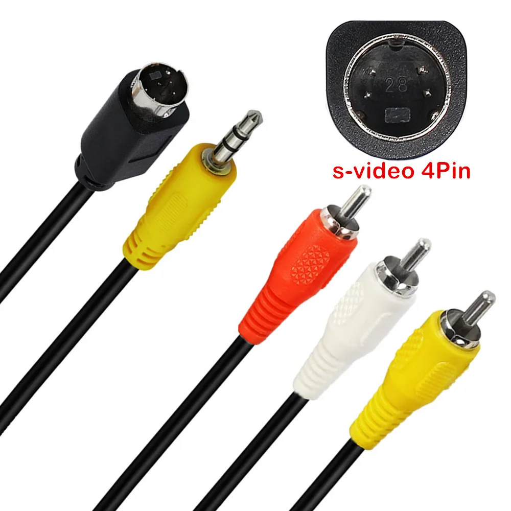 S-Video 4-Pin with 3.5mm Audio to 3-RCA Composite Cable PC to TV ，Video & 3.5mm Audio to Composite Video and RCA L/R Audio