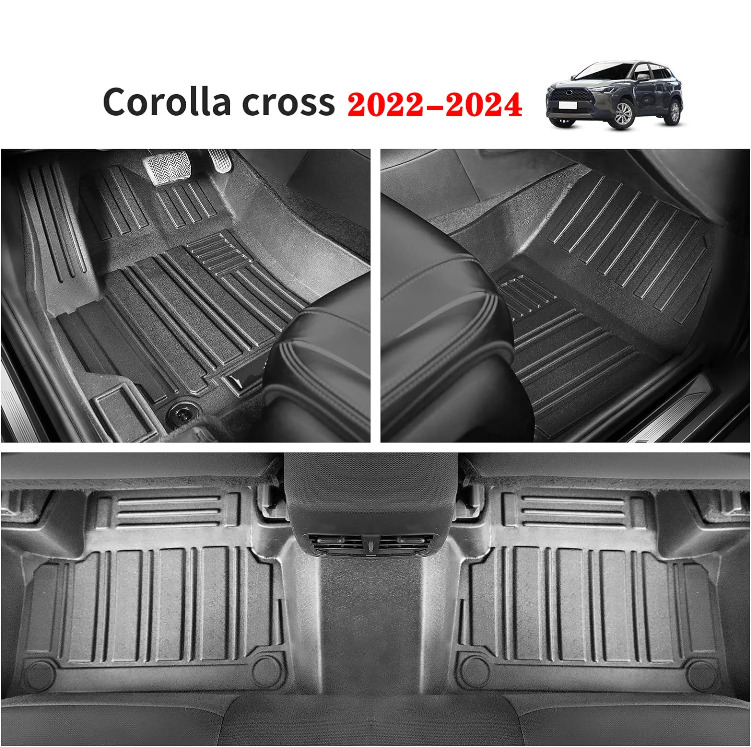 Upgraded TPE Floor Mats for Toyota Corolla Cross 2024 2023 2022, All Weather Protection Floor Mat 1st & 2nd Row and Cargo Liner