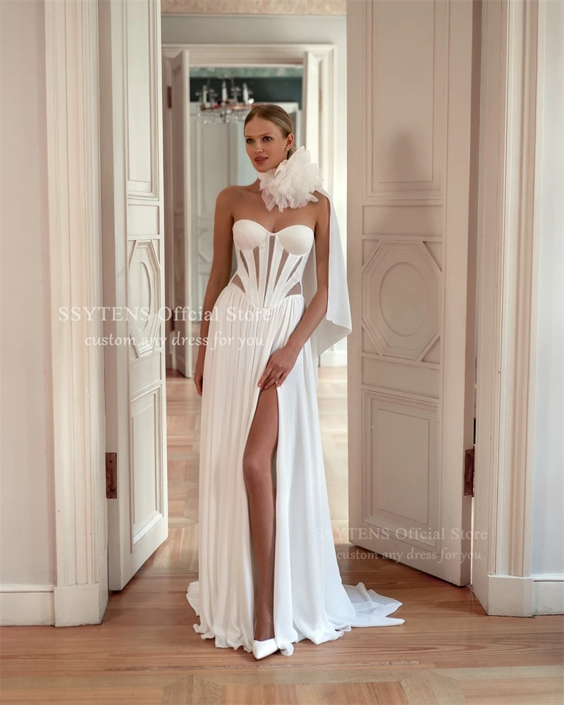 SSYTENS Boho Chiffon Beach Wedding Dresses Sweetheart High Slit Civil Bridal Gowns Customized Israel Simple Bride Dress for Wome