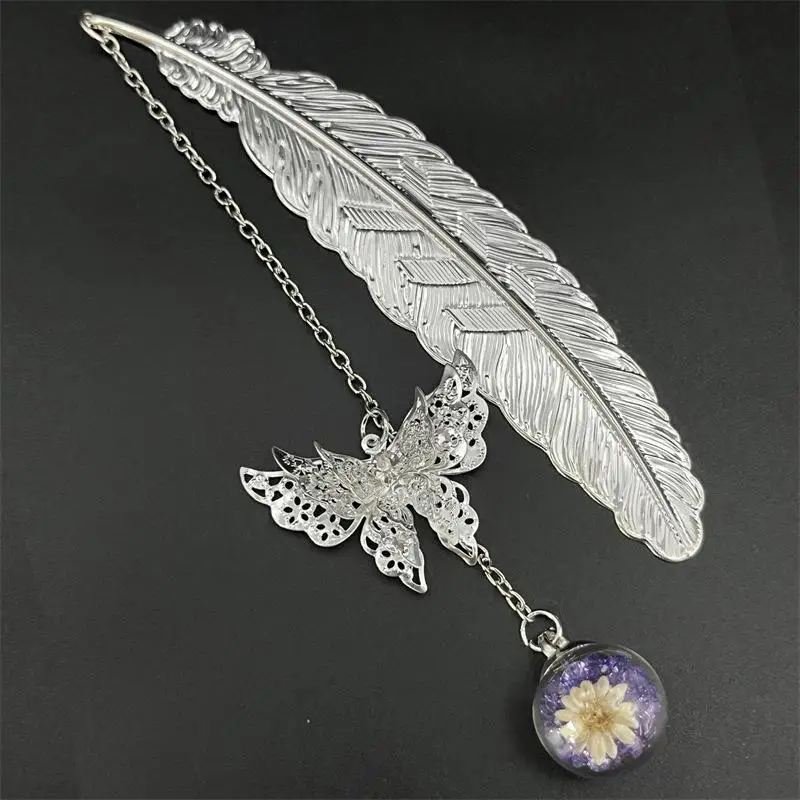 New New Chinese Style Metal  Bookmark Creative Immortal Dried Flower Butterfly Leaf Student Bookmark Teacher's Day Gift