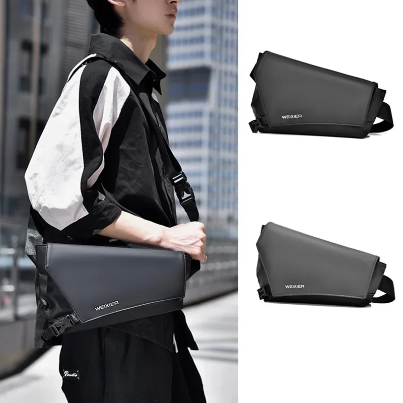 Water Repellent Messenger Bag Crossbody Fit 7.9 Inch Ipad Shoulder Men Bags PU Leather Men's Chest Bag Simple Handbags