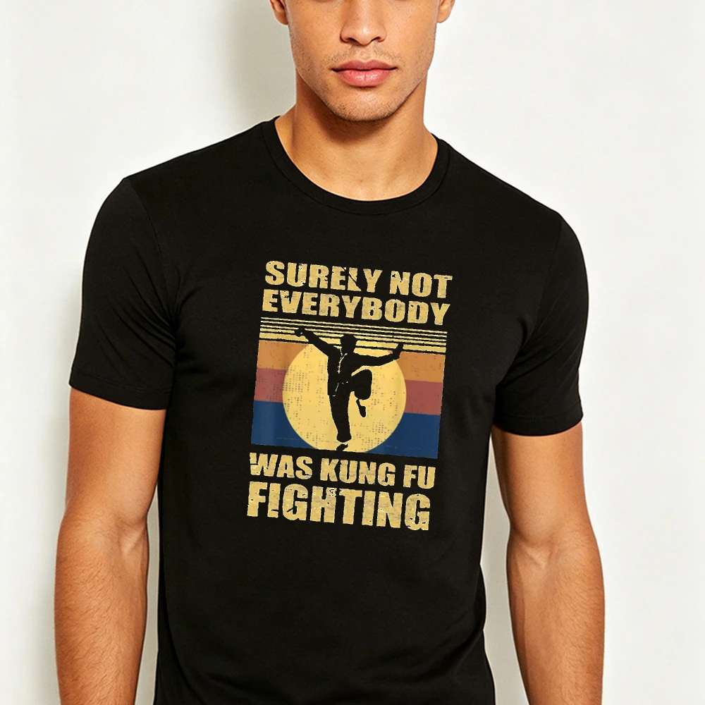 Surely Not Everybody Was Kung Fu Fighting Sunset Graphic Tee Men T Shirt Short Sleeve Vintage Kung Fu Martial Arts Print Top