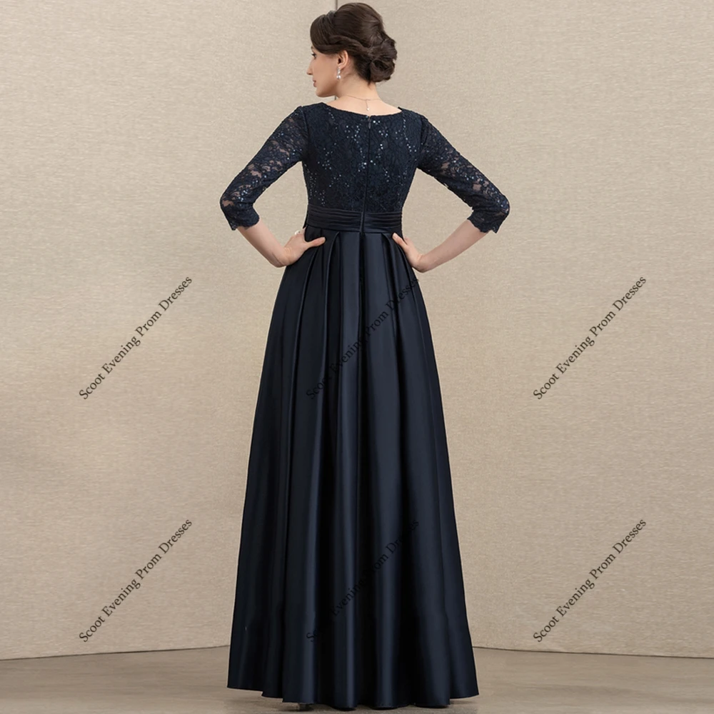 Navy Blue Mother of Bride Dresses Fashion 3/4 Sleeve Wedding Party Dresses for Women 2025 Summer New Beach Robe De Soirée Belt