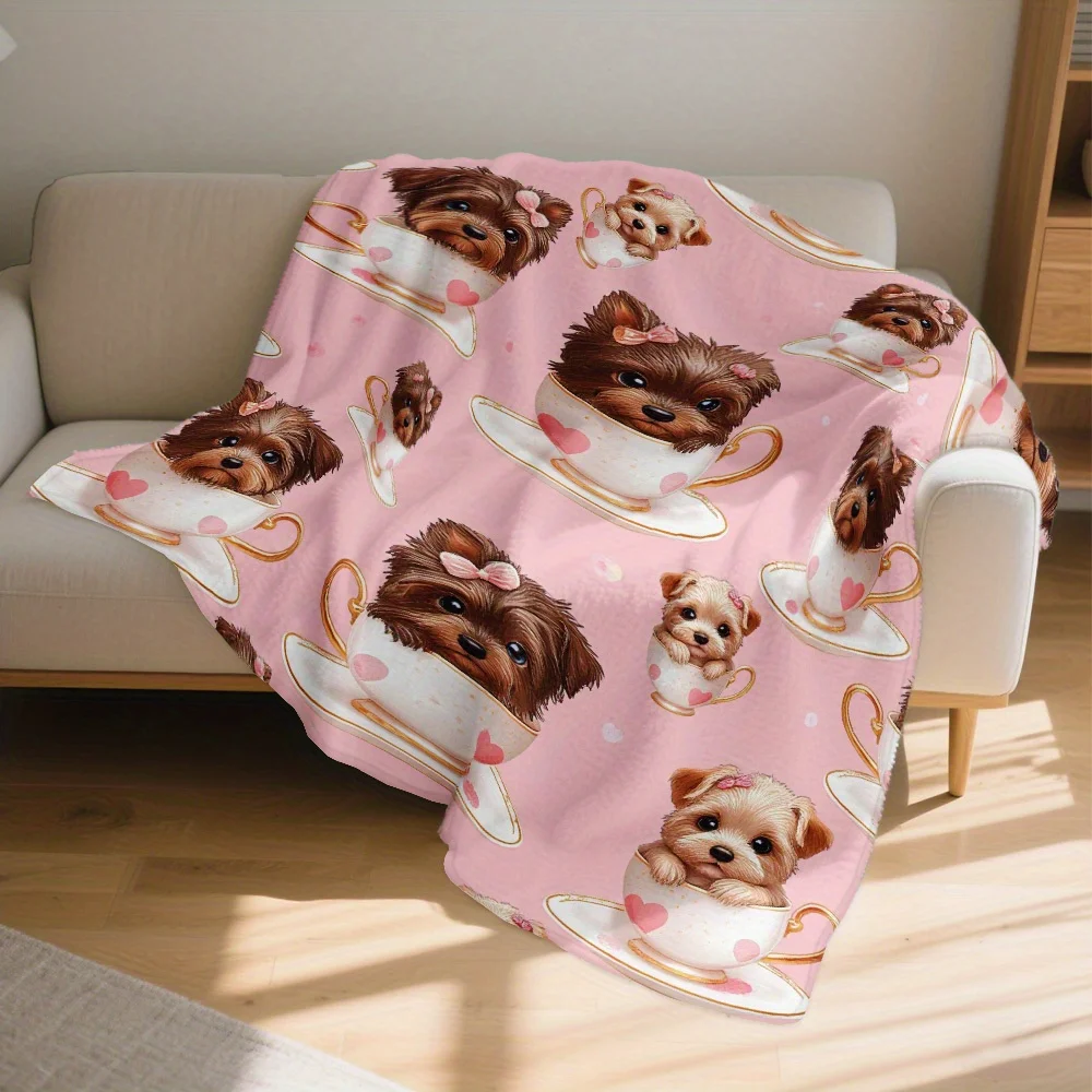 Cozy Puppy Mug Pattern Throw Blanket Dog Lovers Plush Fleece Winter Home Decor Gift Ideas Cute Animals Bedding Soft Throw Wrap
