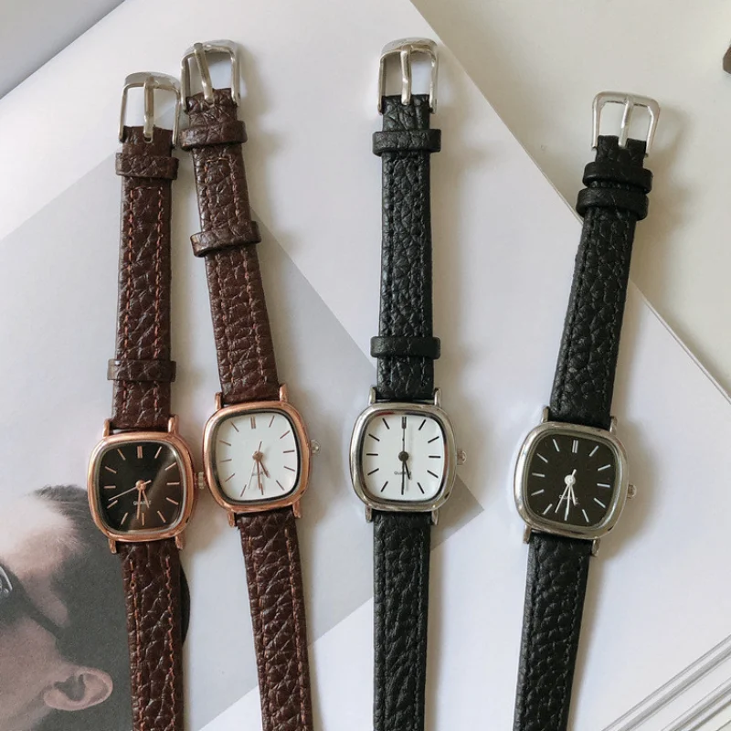 Montres simples pour femmes, montre-bracelet à cadran, bracelet en cuir, montre-bracelet décontractée pour dames, haute qualité