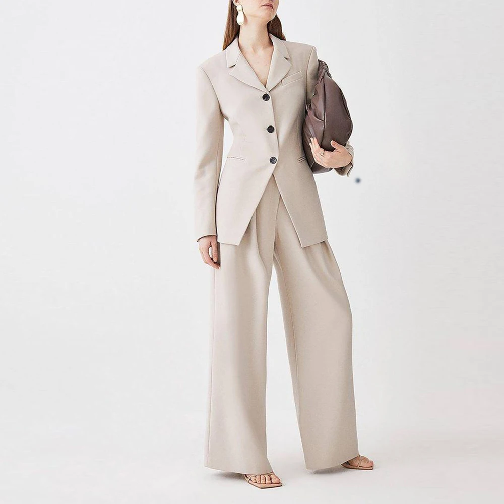 

Classic two Pieces Suit Set for Women Single Breasted Notch Lapel Jacket Pant Set Slim Fit Office Business Female Clothing