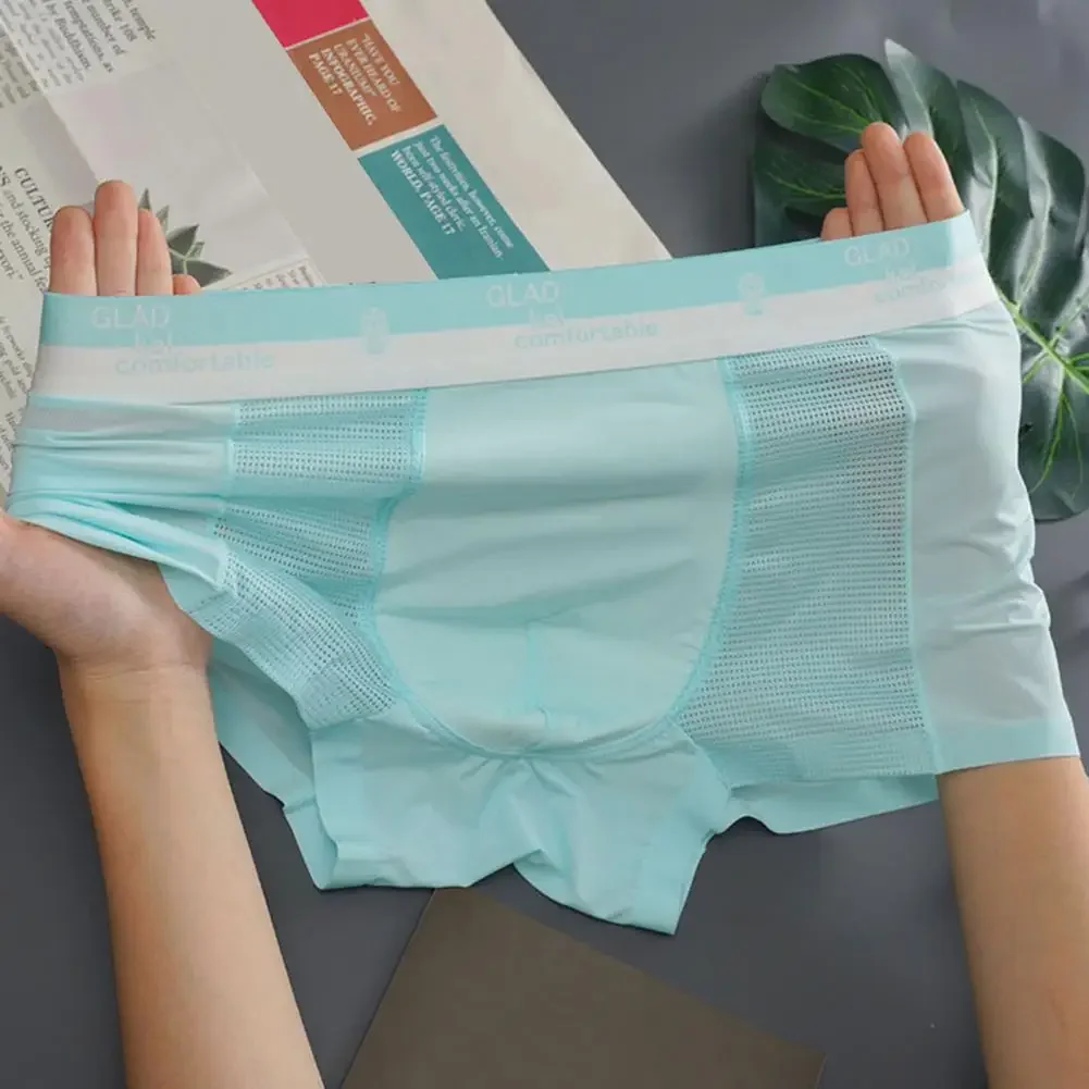 Boxer da uomo con taglio 3D Boxer da uomo con cuciture in rete traspirante con design ultrasottile in seta ghiacciata senza cuciture per il massimo comfort