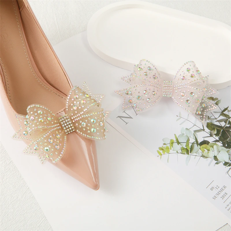 Shoes Decorations New Mesh Bow Flower Versatile Shoes Clip Women Bride Decoration Golden Flowers Shiny Decor Clips Charm Buckle