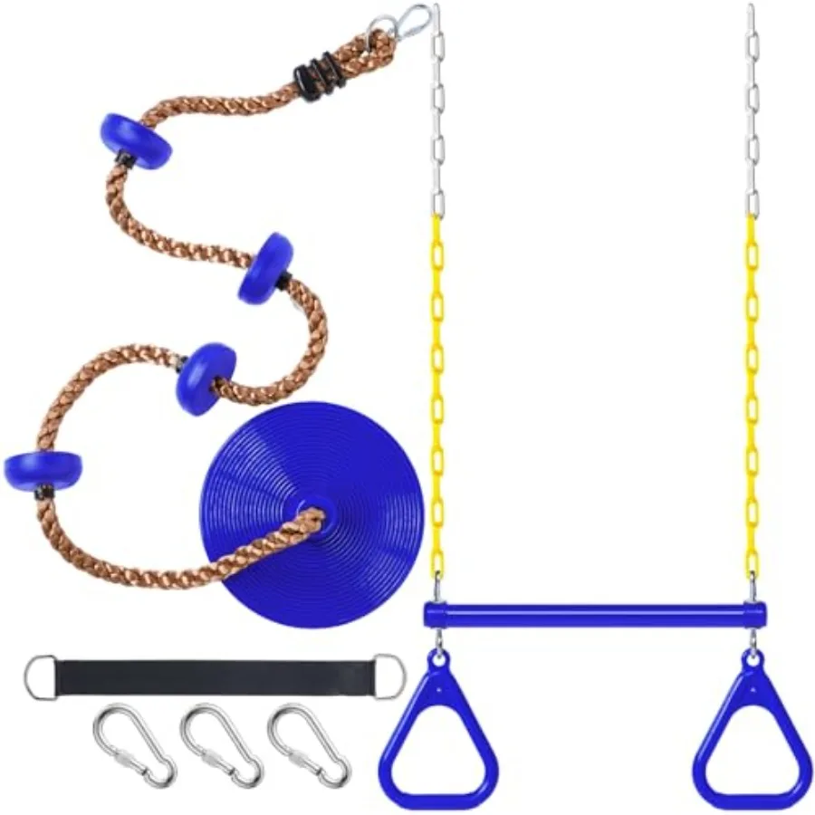 

2 Set Gym Ring Trapeze Swing Bar and Climbing Rope with Platforms Disc Heavy Duty Coated Chains Seat Accessories for Outdoor In