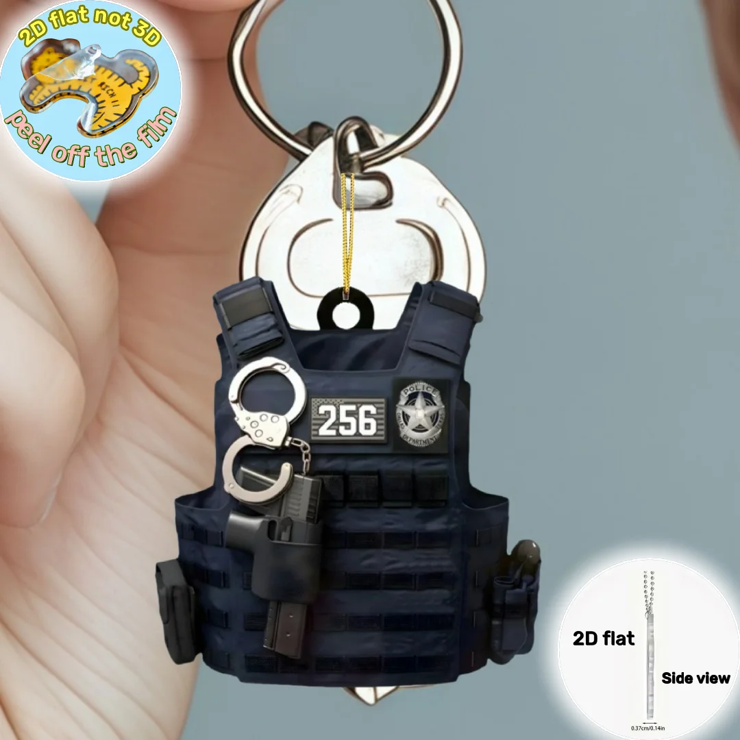 Police Uniform Pendant Keychain,Police Themed 2D Flat Acrylic Ornament Charm,Hanging Decoration for Car,Bags,Festive,Party,Gift