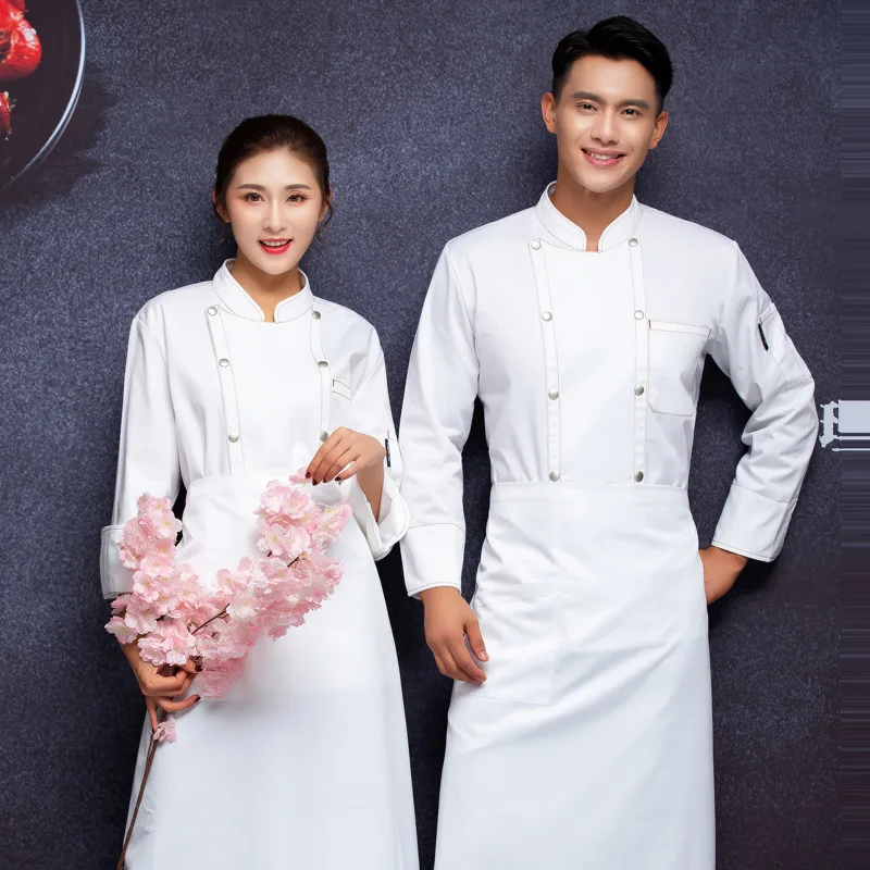 

C347 Chef Long-sleeved Male Hotel Catering Kitchen Overalls Back Kitchen Restaurant Coffee Shop Waiter Coat Waitress Jacket