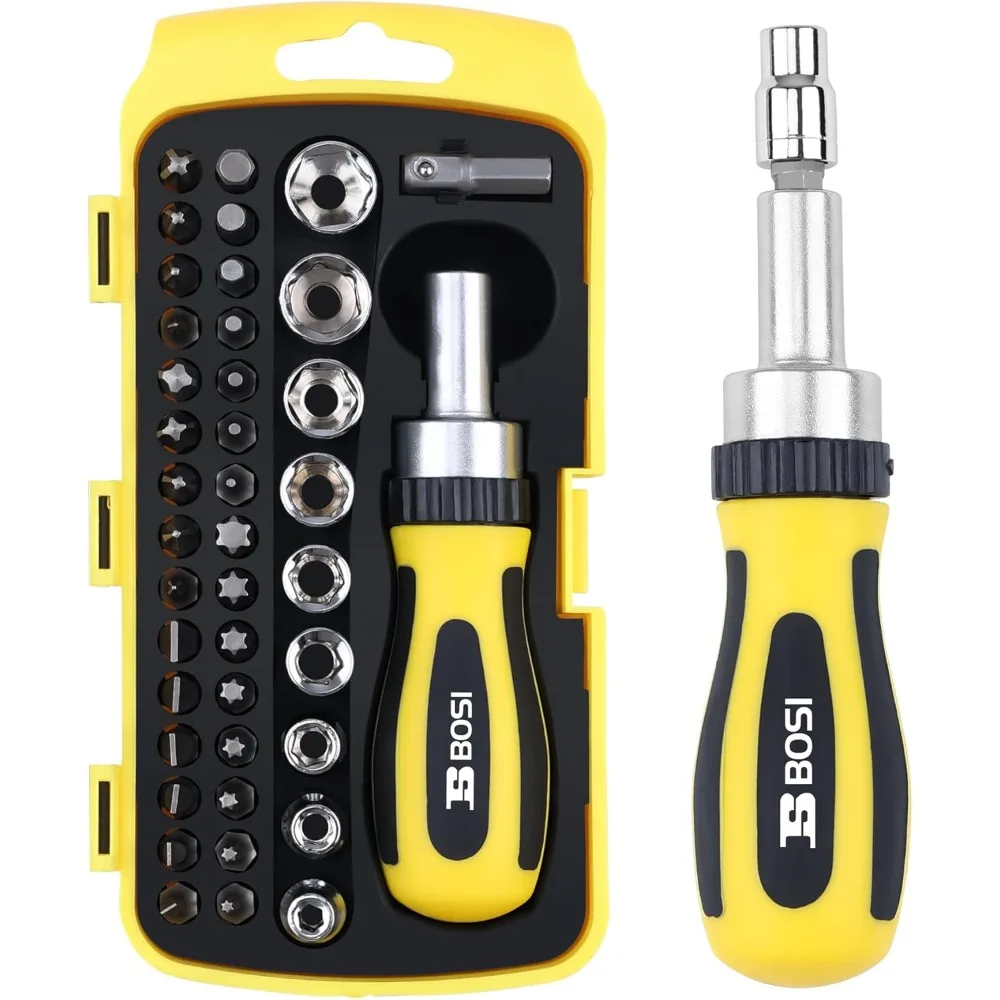 

BOSI TOOLS Ratchet Screwdriver Set 41 Pieces Socket Set Magnetic Screwdriver Bit Set with Ratchet Handles & Storage Box Househol