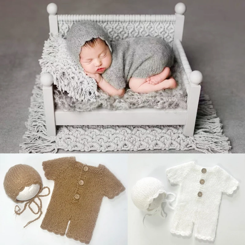 

Наряды для фотосъемки новорожденных, очаровательная вязаная шапка из мягкого мохера и цельный комбинезон, реквизит для моделирования фотографий в детской студии