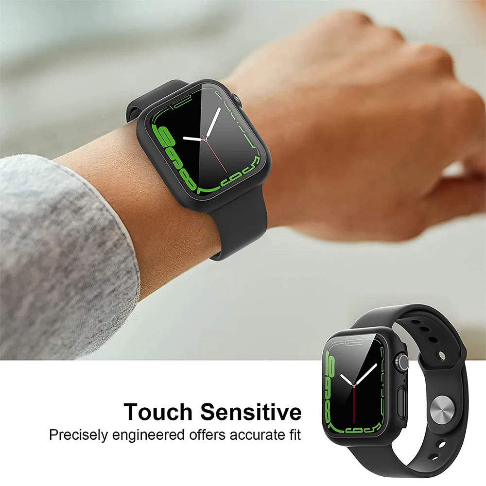 Tempered Glass+Cover for Apple Watch 9 8 7 45mm 41mm PC Bumper Screen Protector Case iWatch Series 6