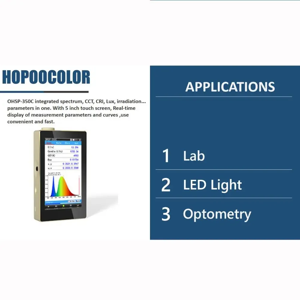 Hopoocolor OHSP350 Spectrometer Luminaires Tester CCT CRI Lux Meter with PC Software