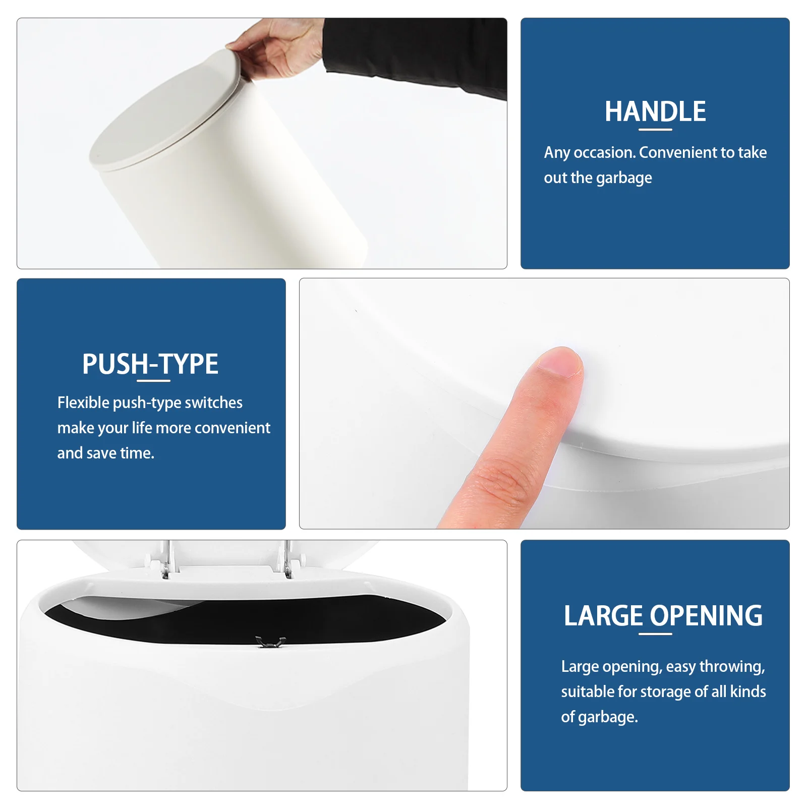 

Nordic Style Push-Type Trash Can Simple Home Kitchen Bedroom Bathroom Pop-Up Lid Waste Container Sturdy Large Opening