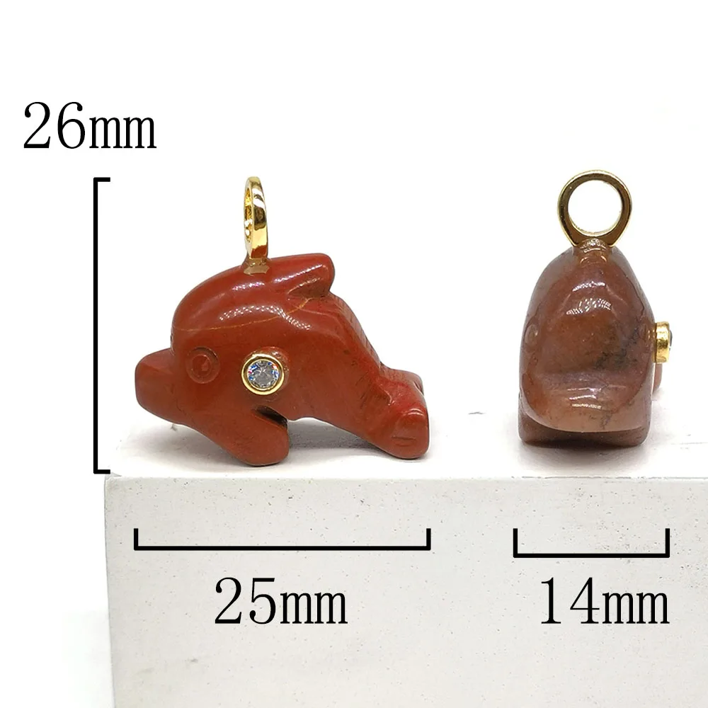 26mm MIni Dolphin Shaped Statue Carved Natural Crystal Stones with Zircon Tiger Eye Rose Quartz Gem for Diy Necklace Pendant