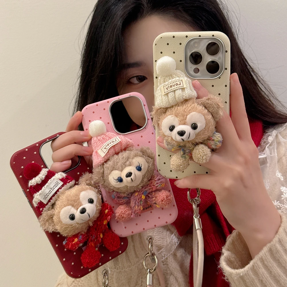 Christmas Phone Case Plush sherry Wool Hat Doll For Iphone 16 15 Pro max Phone Case 14 13 Pro max Anime Kawaii