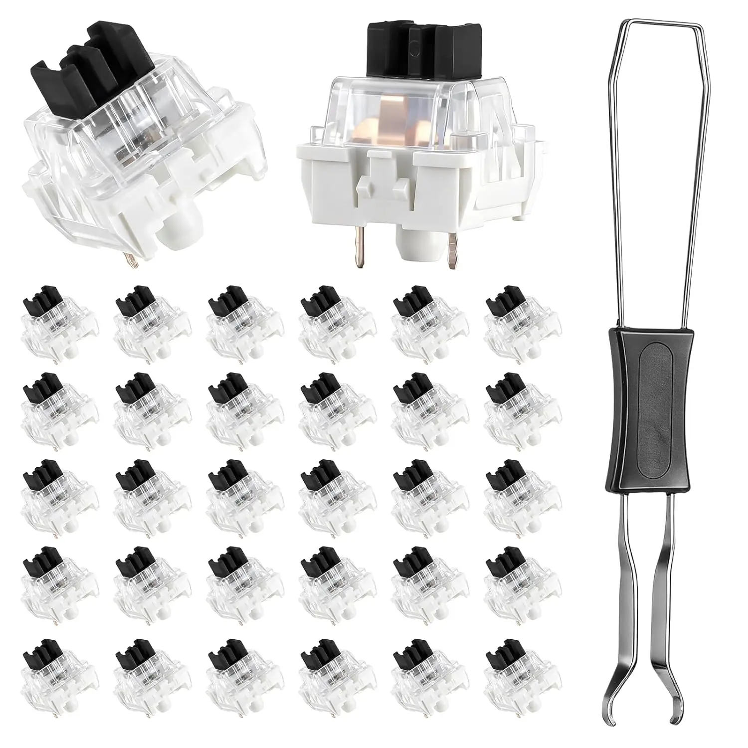 Mechanical Keyboard Switches 50 Pcs 3 PIN Keyboard Clickers for 3D Prints Replacement Dustproof Keyboard Switch with Key Puller