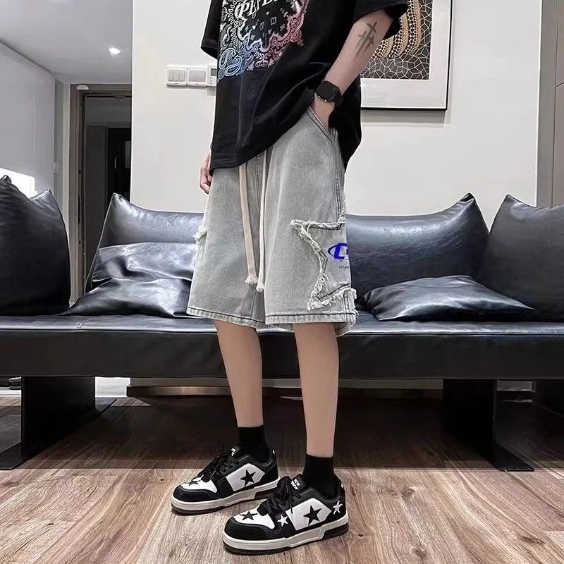 Men's Denim Shorts Summer Thin Casual Loose Fit Streetwear Five Pocket Mid Length Pants Vintage Washed Jean Shorts