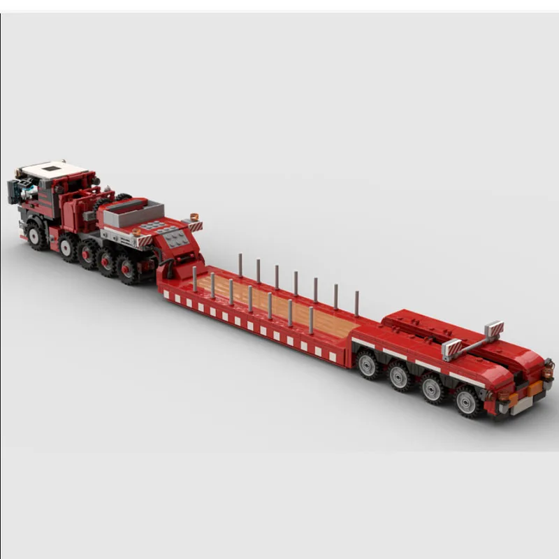 

MOC-153796 Red Semi-Tractor Toy, Telescopic Low Loader Building Block Model with 1175 Parts, Birthday Gift for Boys and Children