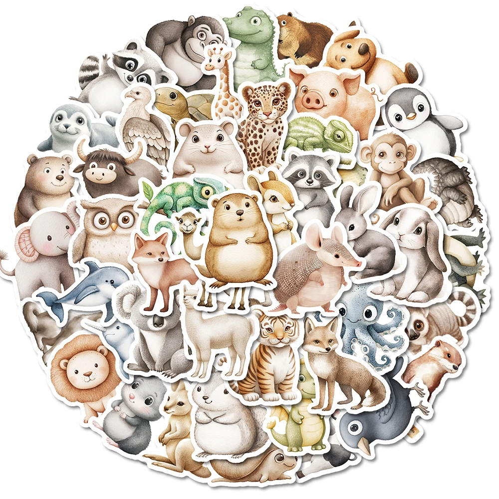 10/30/50pcs Watercolor Animal Cartoon Stickers Cute Penguin Rabbit Decals DIY Stationery Notebook Kawaii Graffiti Sticker