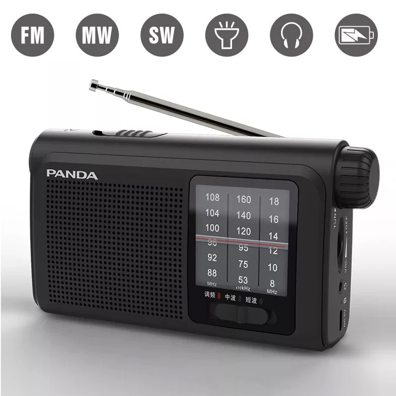 Luxury Panda Portable Mini Radio Receiver ALL BAND Retro High Quality Big Horn Radio With Flashlight Built in Battery