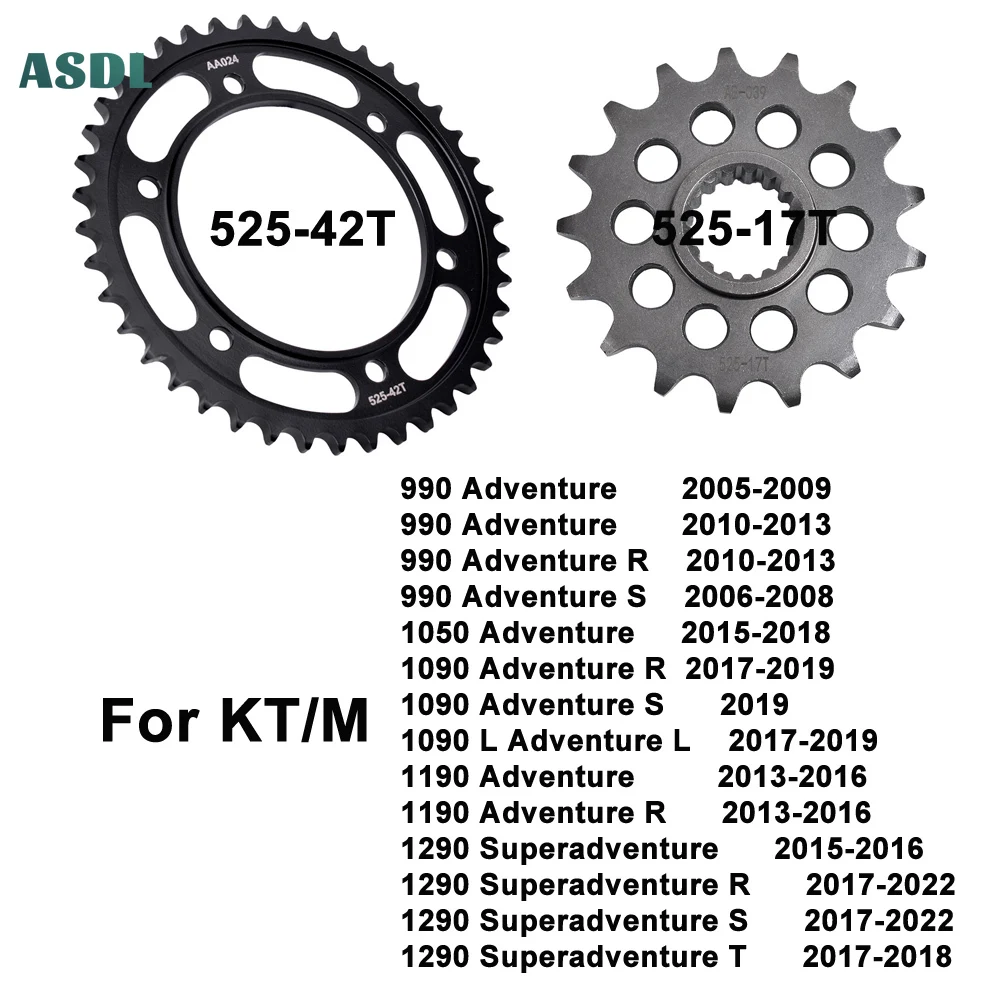 

525 17 42T Motorbike Front and Rear Sprocket Carburized Steel for KT/M 990 1050 1090 1190 1290 Adventure 1290 Super Adventure