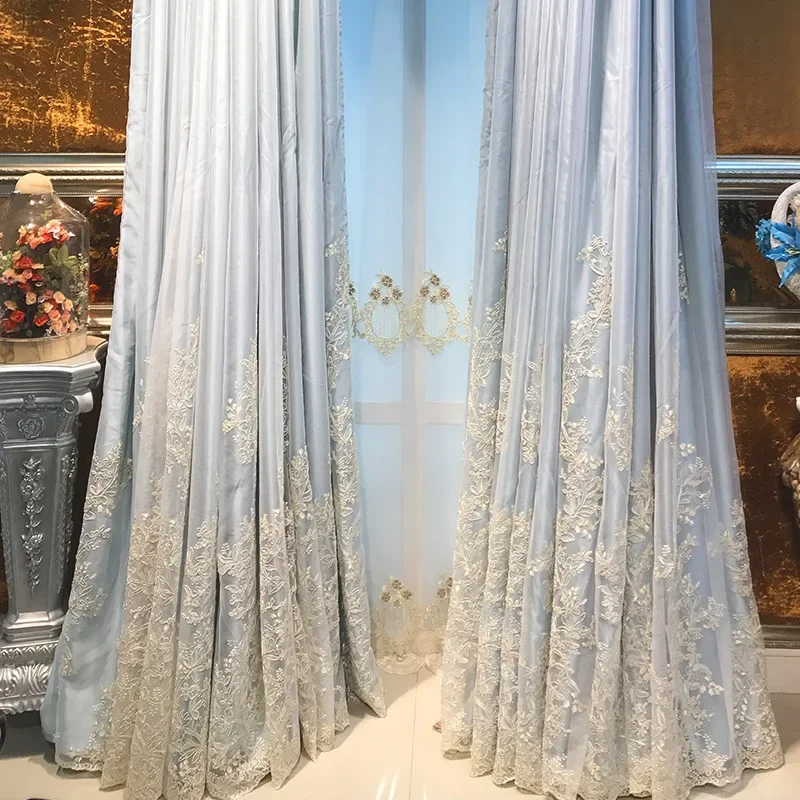 

Curtains Blackout Year New Custom Size Curtains for Living Dining Room Bedroom Floating Window Children's Room Light Luxury Blue