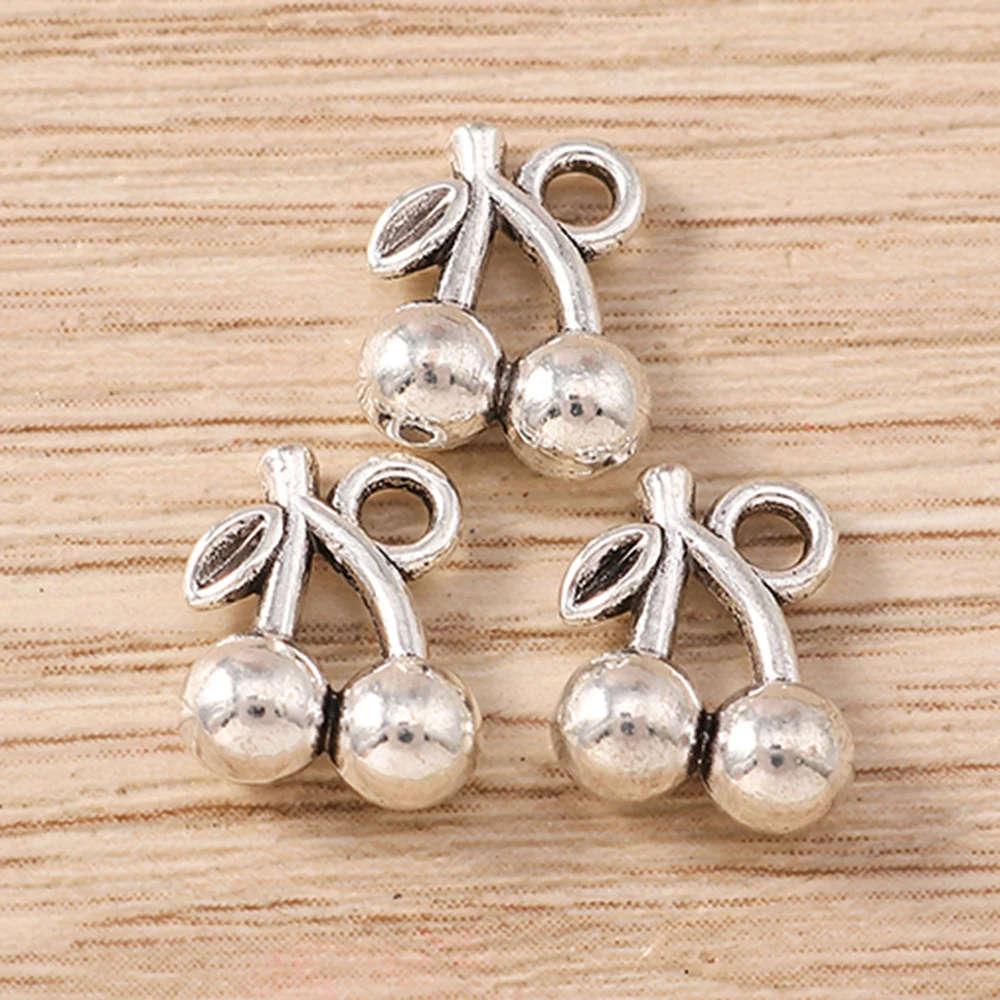 Tusember 30 Stück Metall-Anhänger in Kirschform, Legierungs-Charms, niedliche Ohrringe, Halsketten, handgefertigte DIY-Schmuckzubehörteile – Detail 3