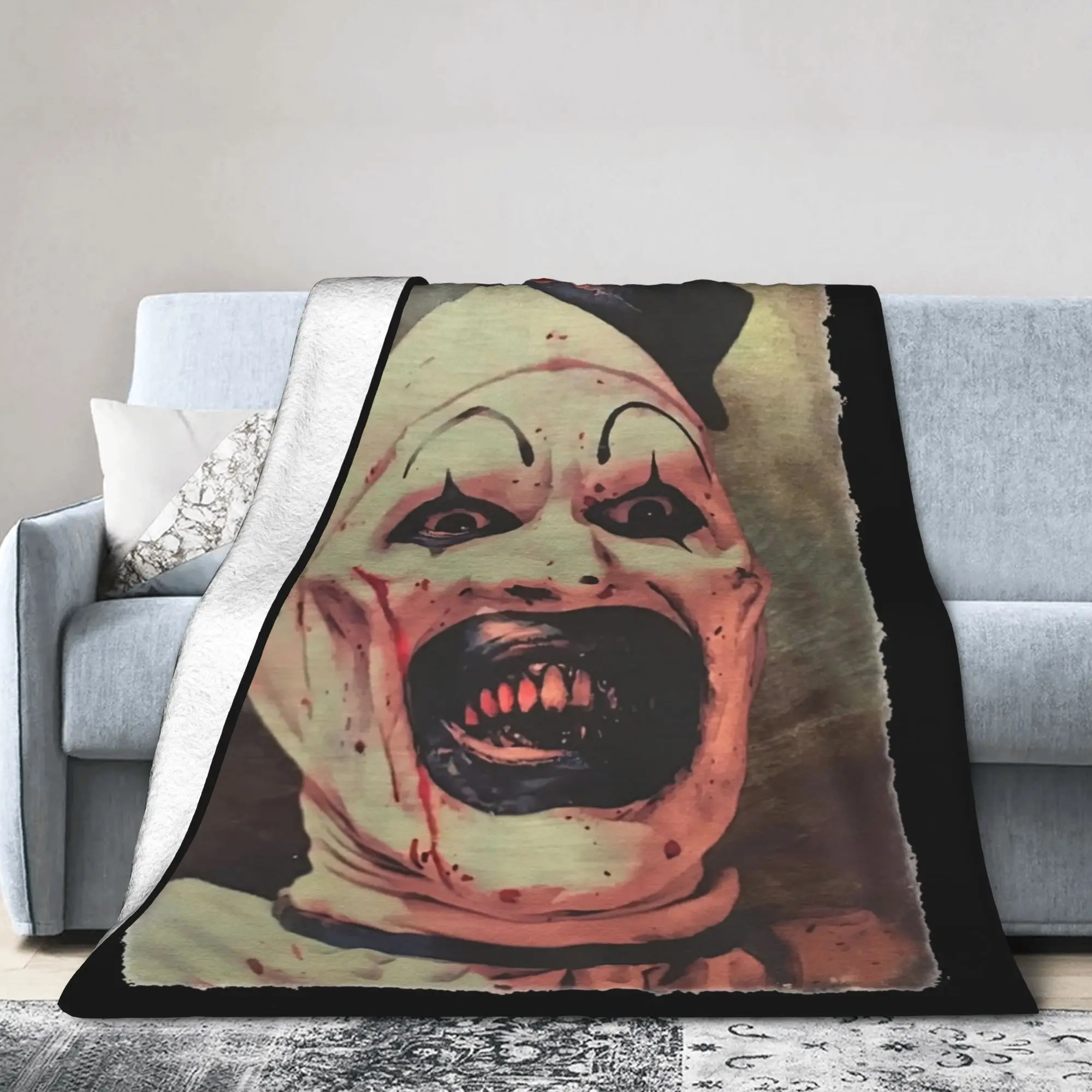 Terrifier Art The Clown Blankets Fleece Spring Autumn  Multi-function Soft Throw Blankets for Sofa Office Rug Piece