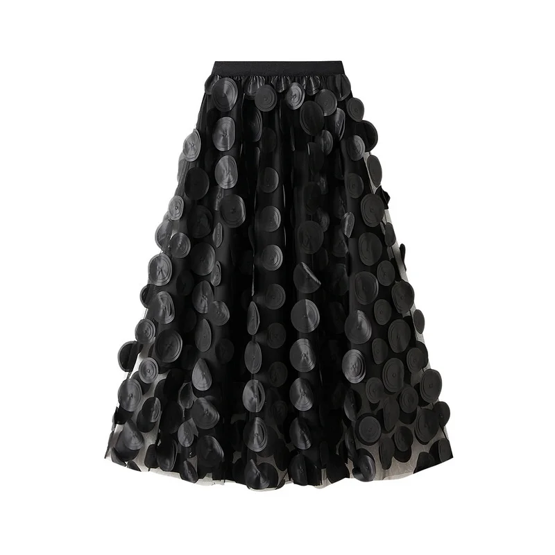 Falda Midi de tul de lunares en 3D para mujer, faldas acampanadas de malla con cintura elástica, traje de fiesta de boda y Halloween, ropa de calle