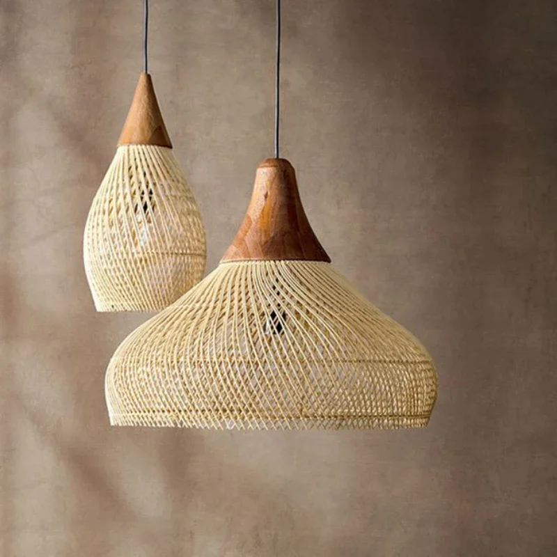 Estilo chinês moderno modesto lâmpadas de teto artesanal rattan lustre cozinha sala de jantar mesa led luz pingente loft casa-appli