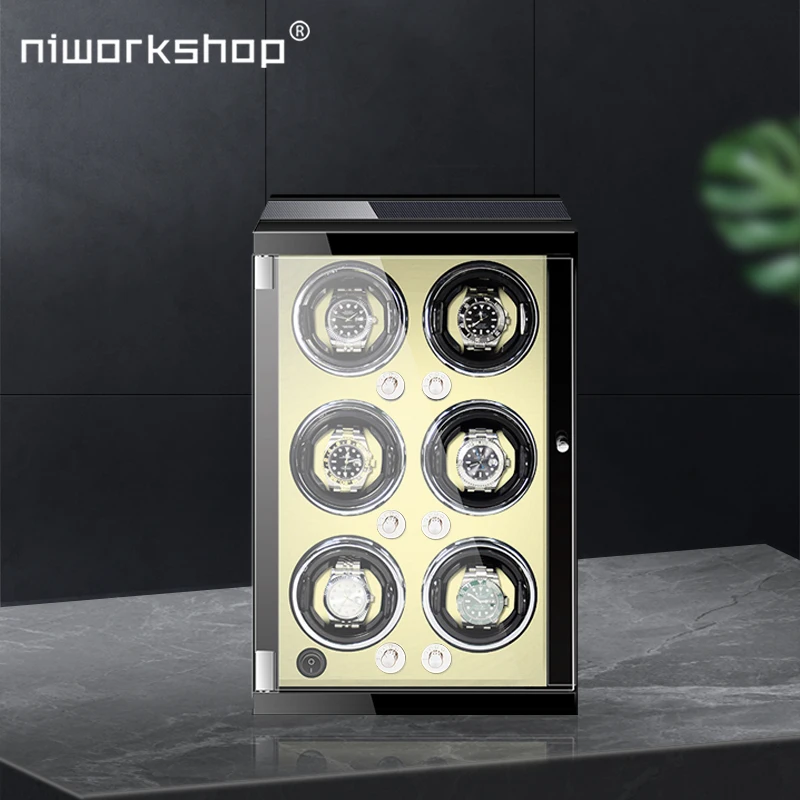 Niworkshop Automatic Watch Winder,1/2/4/6 Slots Watch Box,WatchStorage Cases with Quiet Motors,LED LightRetractable Watch Pillow