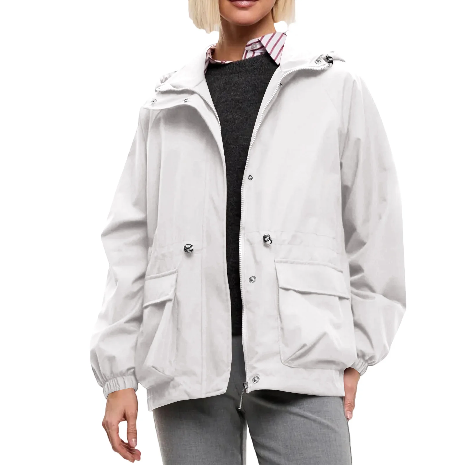 

Весенне-осенние уличные куртки для женщин, модная водонепроницаемая уличная походная куртка с длинными рукавами и капюшоном на шнурке, однотонное пальто