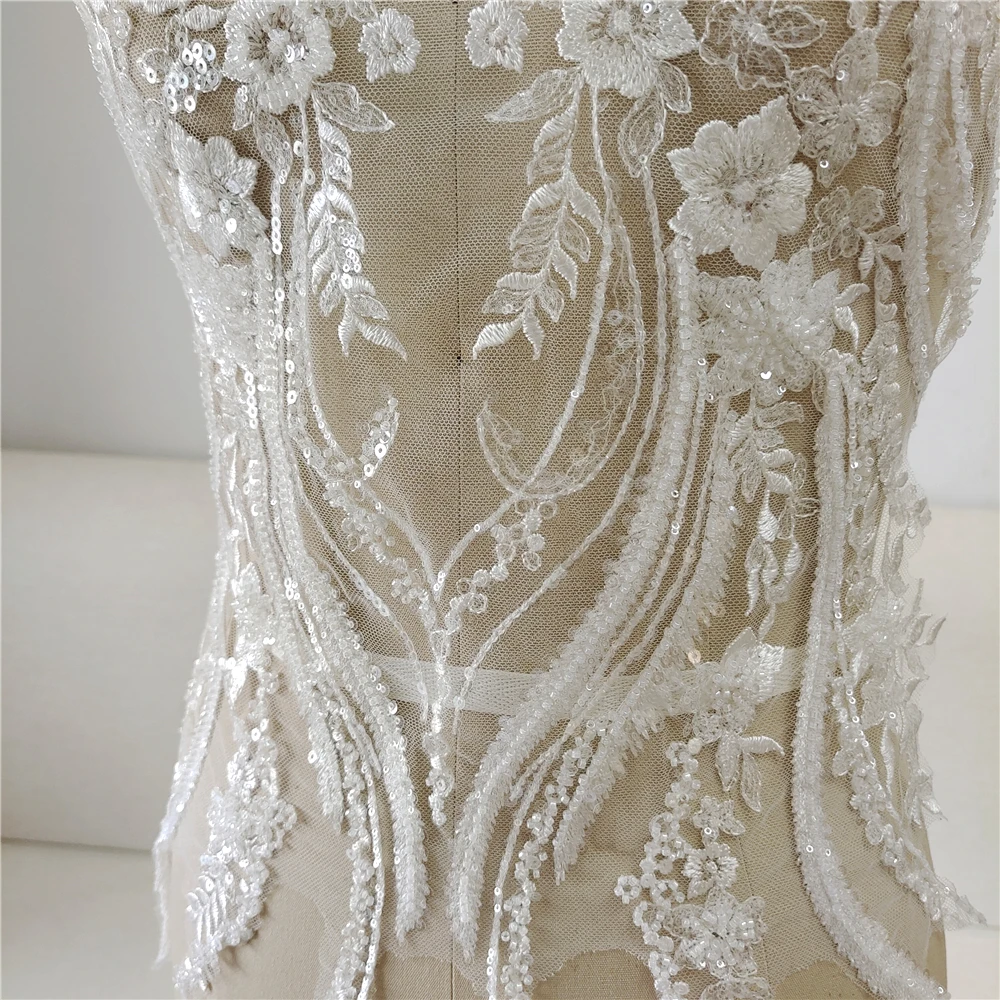 Perlen Pailletten Spitze Spiegel Blume Blumen 3D Hochzeitskleid Applikation DIY Braut Kopfschmuck Spitzenkragen Spitze Stoff Patch RS4189 – Detail 8