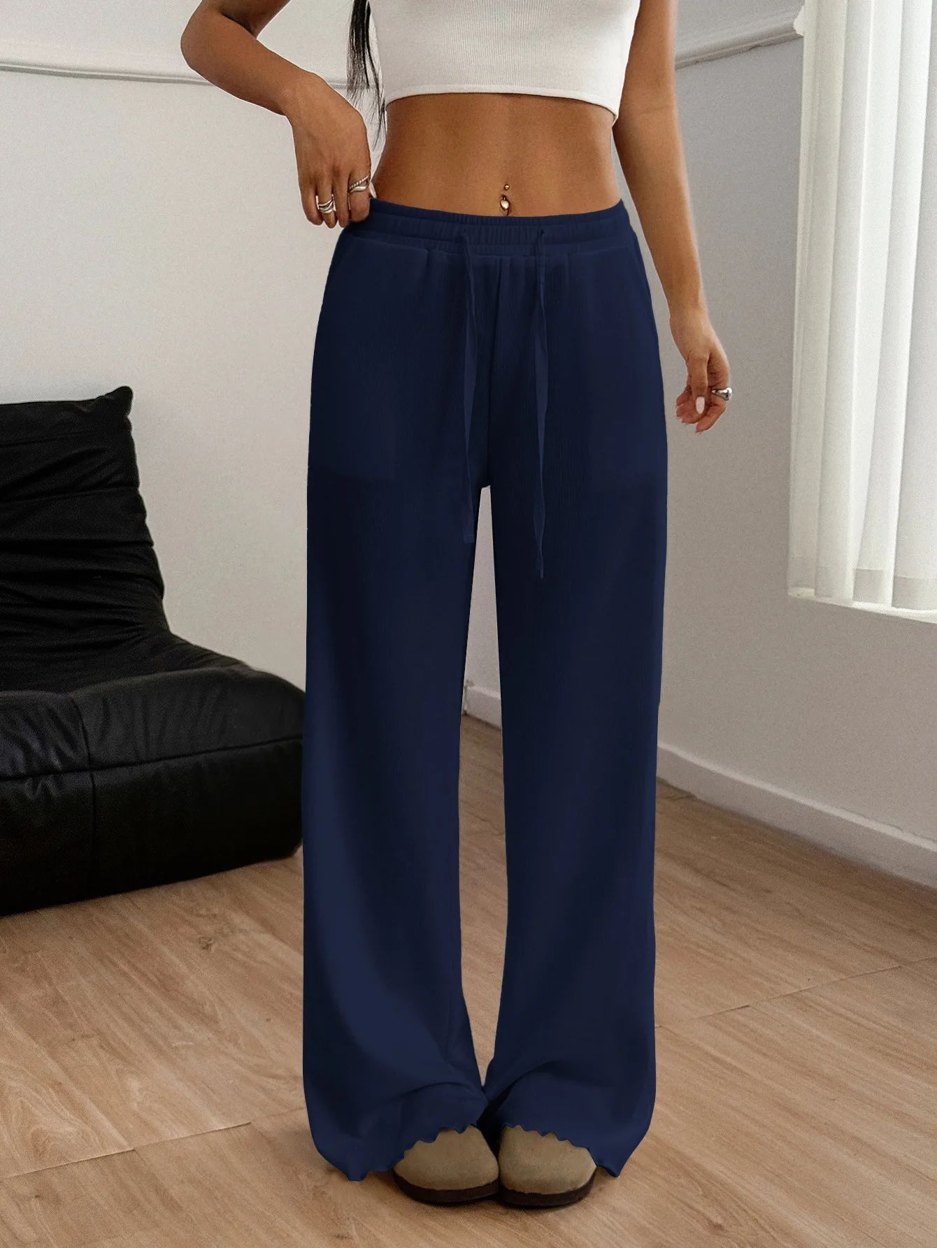 Spicy girl style drawstring straight leg pants, fashionable and casual, new women's clothing for spring and summer 2025