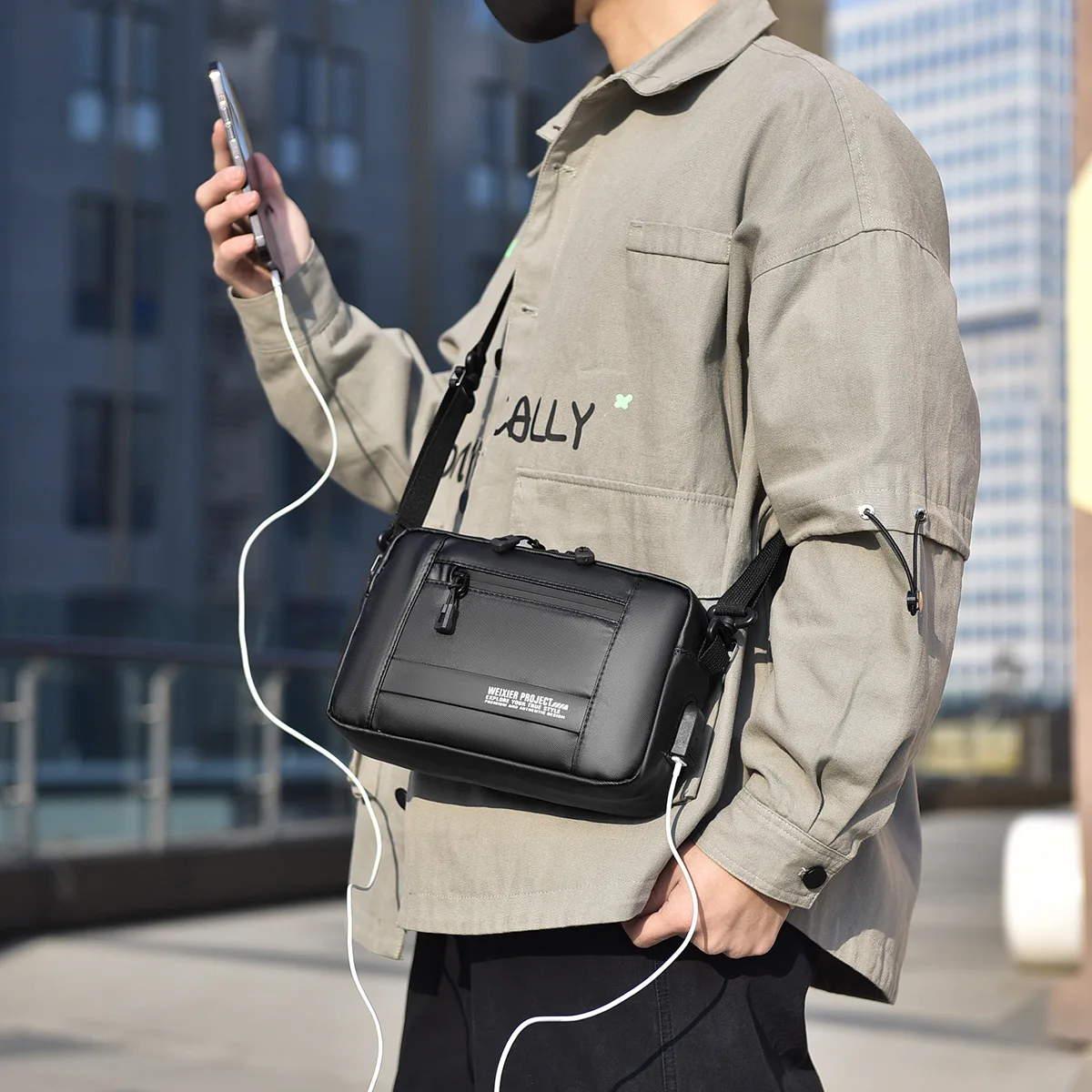 USB Charging Messenger Bag for Men, Trendy Casual Crossbody Shoulder Bag for Outdoor Activities bolsos hombre мужская сумка sac