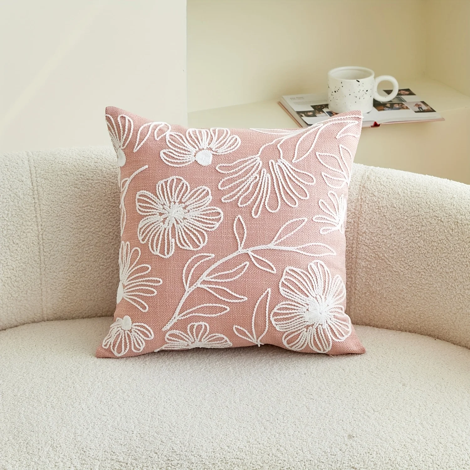 1pc, Pillowcase, Floral Leaves Pillowcase, Single Side Embroidery, Suitable for Sofa, Living Room, Bedroom Home Decoration, No Pillow Core