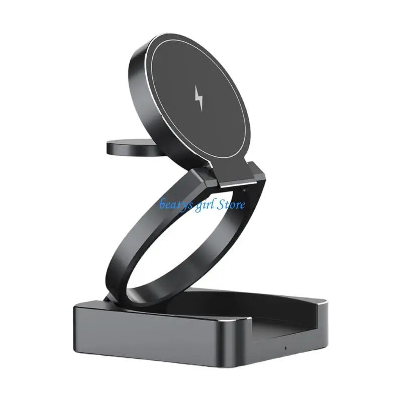 C7AB Travel Friendly 3 In 1 Foldable Qi2 Wireless Charging Holder Support Bracket 15W Fast For Phone Watch And Earbuds