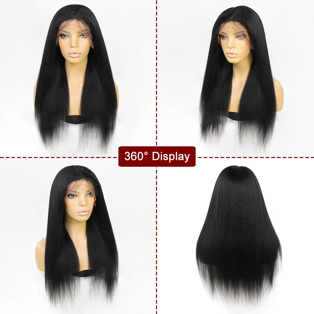 Yaki Straight Lace Front Wigs Human Hair Pre Plucked Hair  display picture 3